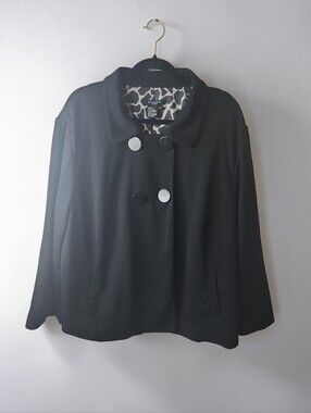 Sandro Vintage Black Double-Breasted Cropped Box-Cut Swing Jacket Size 2X